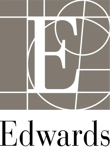 A grey square box with an E inside, underneath is the word Edwards 
